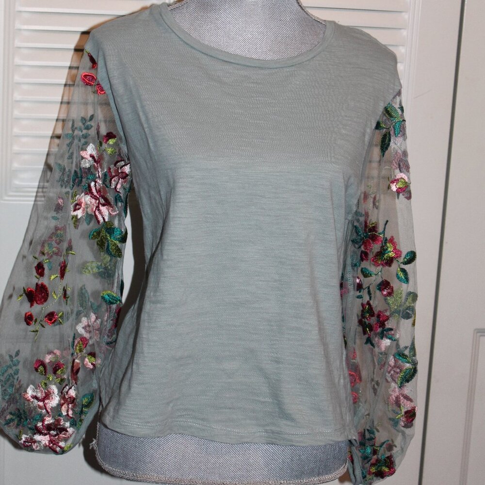 Umgee Top with Embroidered Sleeves